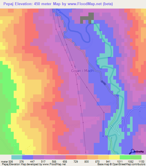 Pepaj,Albania Elevation Map