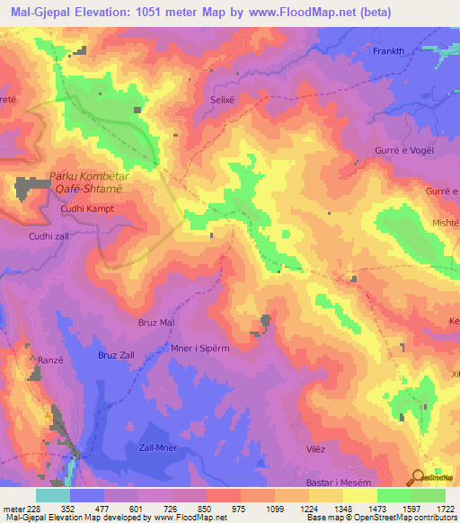 Mal-Gjepal,Albania Elevation Map