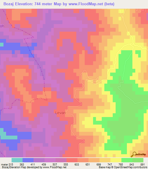 Bozaj,Albania Elevation Map