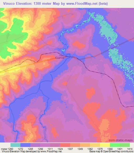 Vinuco,Angola Elevation Map