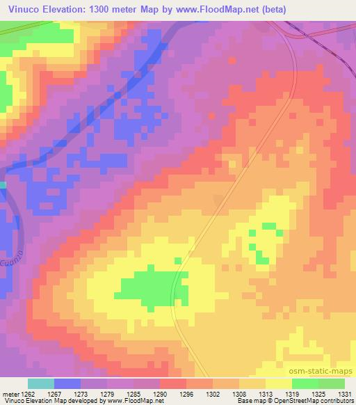 Vinuco,Angola Elevation Map