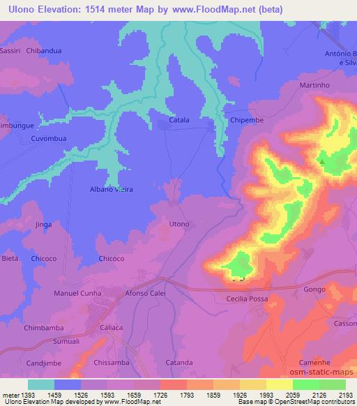 Ulono,Angola Elevation Map