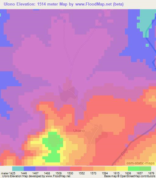 Ulono,Angola Elevation Map