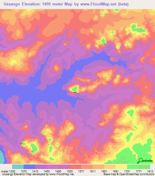 Ussango,Angola Elevation Map