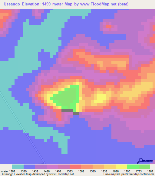 Ussango,Angola Elevation Map