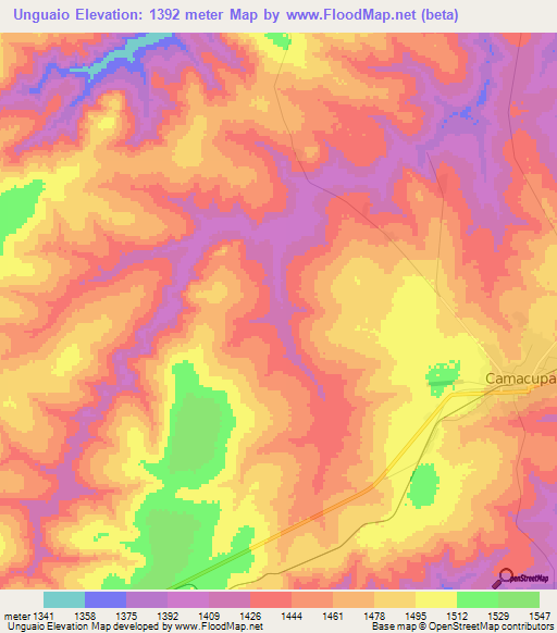 Unguaio,Angola Elevation Map