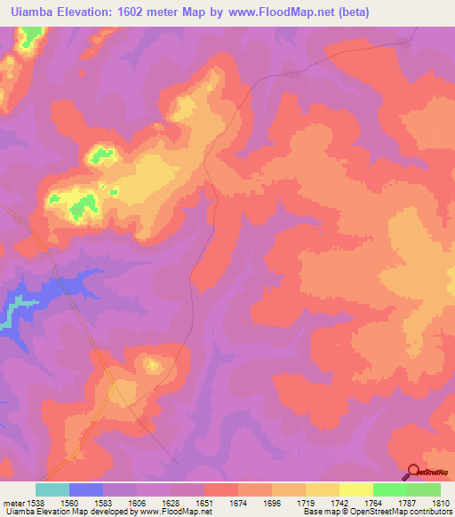 Uiamba,Angola Elevation Map