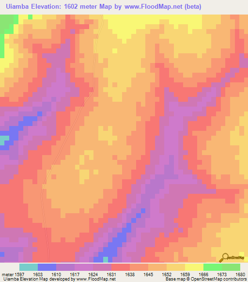 Uiamba,Angola Elevation Map