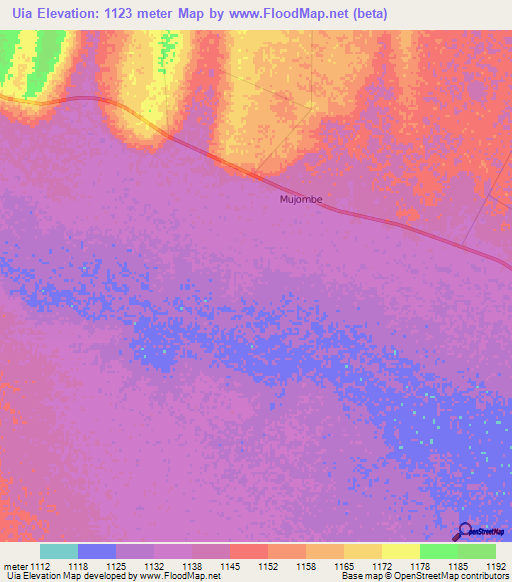 Uia,Angola Elevation Map