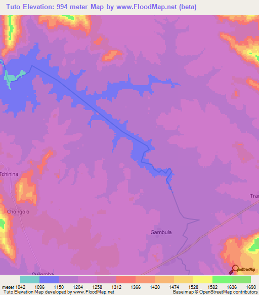 Tuto,Angola Elevation Map