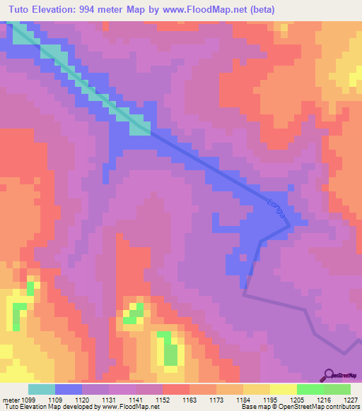 Tuto,Angola Elevation Map