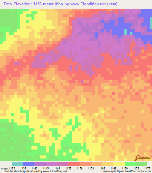 Toto,Angola Elevation Map