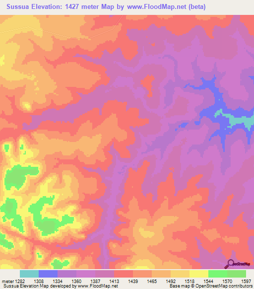 Sussua,Angola Elevation Map