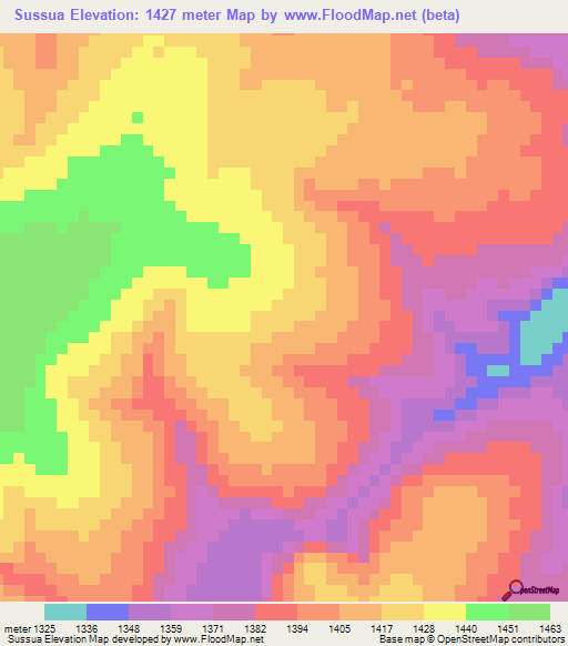 Sussua,Angola Elevation Map