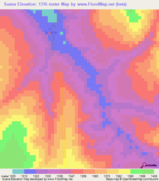 Suana,Angola Elevation Map