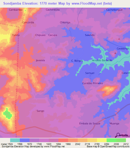 Sondjamba,Angola Elevation Map