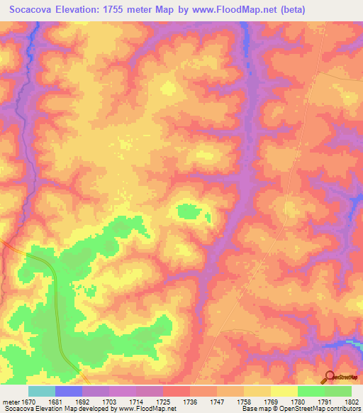 Socacova,Angola Elevation Map