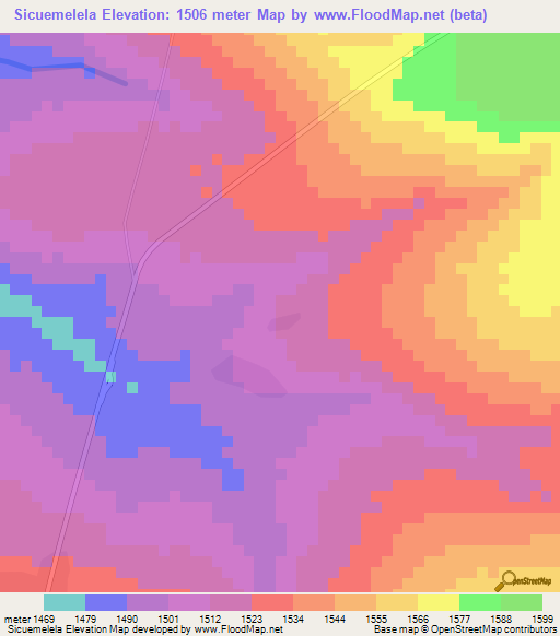 Sicuemelela,Angola Elevation Map