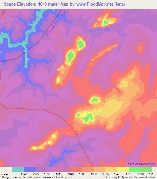 Sange,Angola Elevation Map