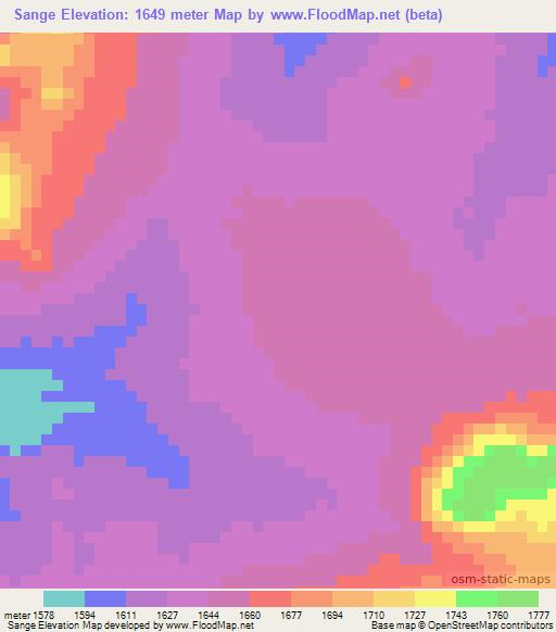 Sange,Angola Elevation Map