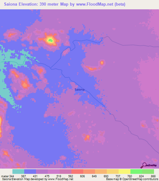 Saiona,Angola Elevation Map