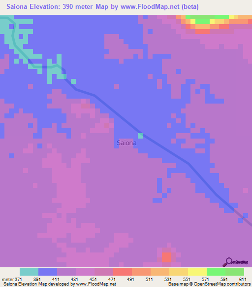 Saiona,Angola Elevation Map