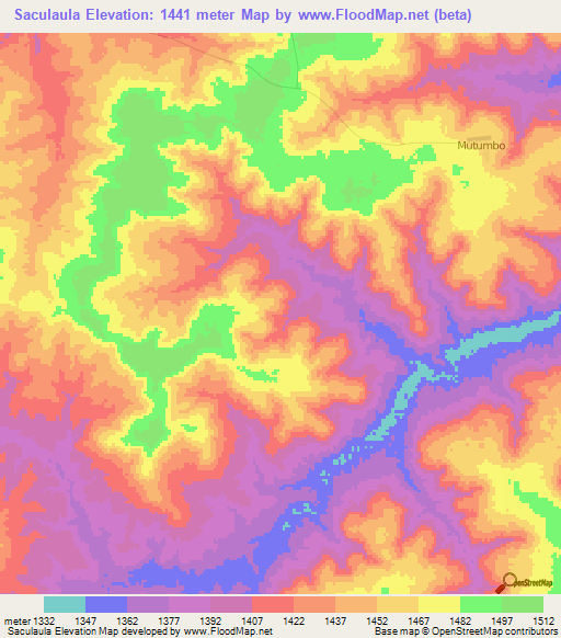 Saculaula,Angola Elevation Map