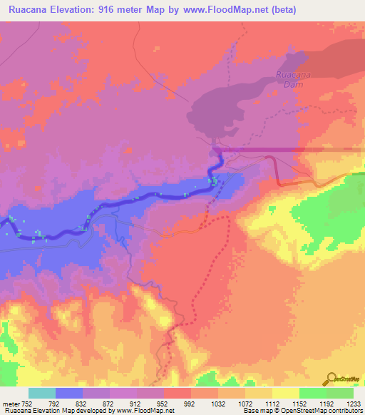 Ruacana,Angola Elevation Map