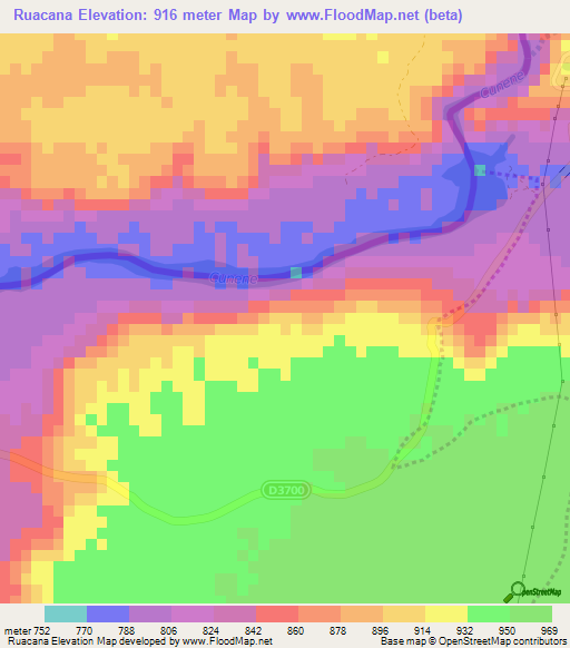 Ruacana,Angola Elevation Map