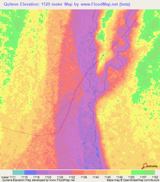 Quiteve,Angola Elevation Map