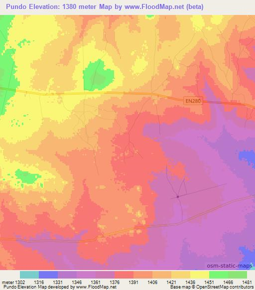 Pundo,Angola Elevation Map