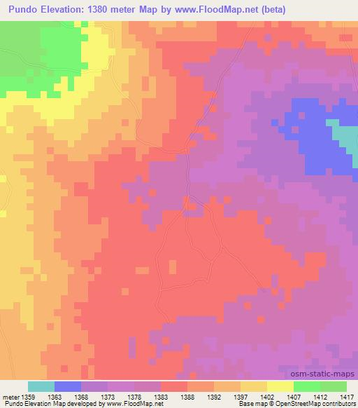 Pundo,Angola Elevation Map