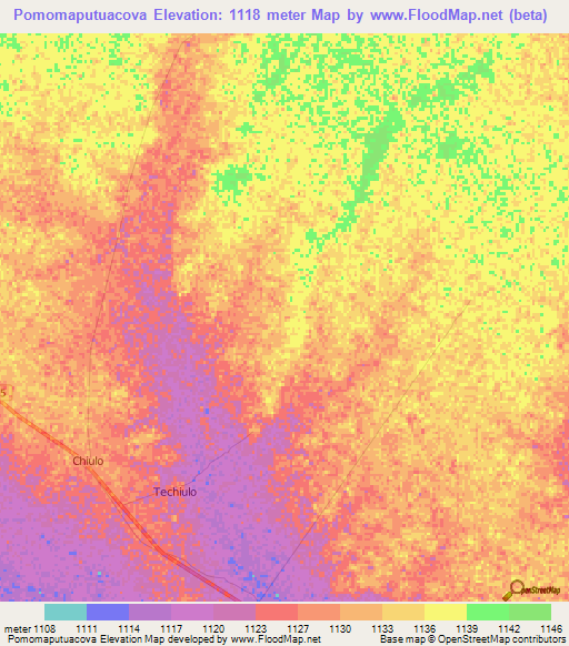 Pomomaputuacova,Angola Elevation Map