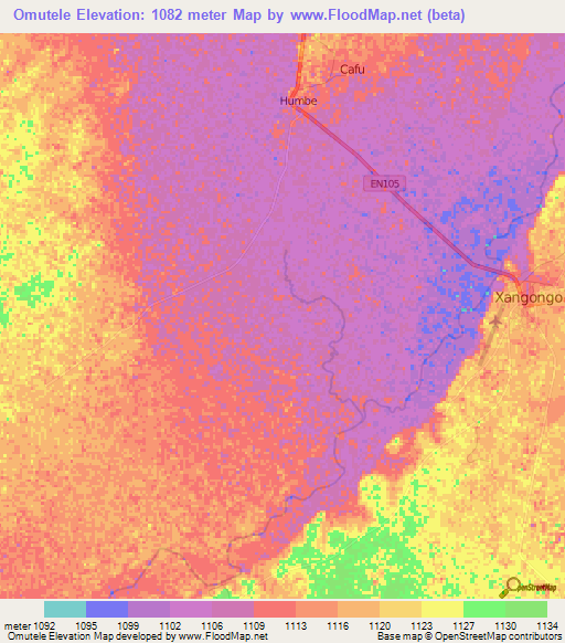 Omutele,Angola Elevation Map