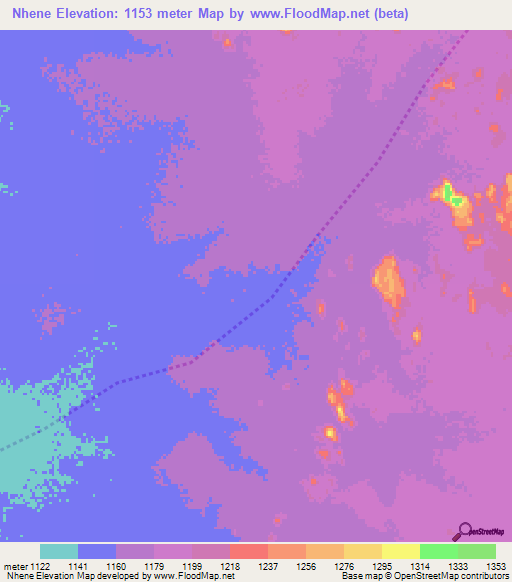 Nhene,Angola Elevation Map