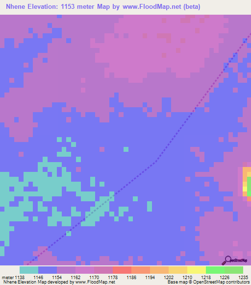 Nhene,Angola Elevation Map