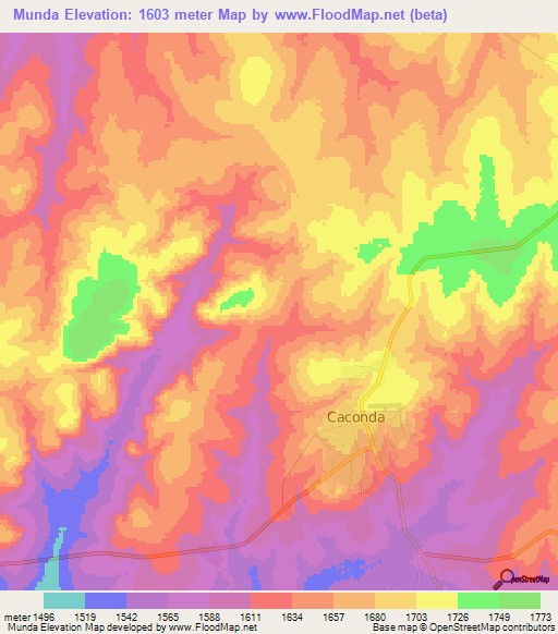 Munda,Angola Elevation Map