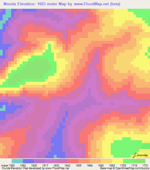 Munda,Angola Elevation Map