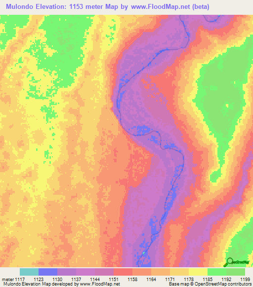 Mulondo,Angola Elevation Map