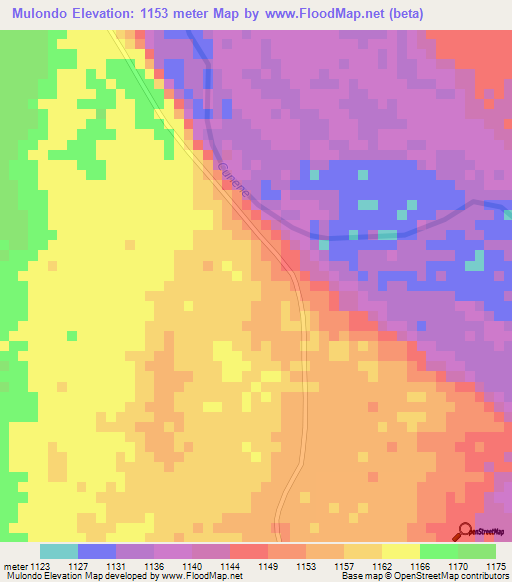 Mulondo,Angola Elevation Map