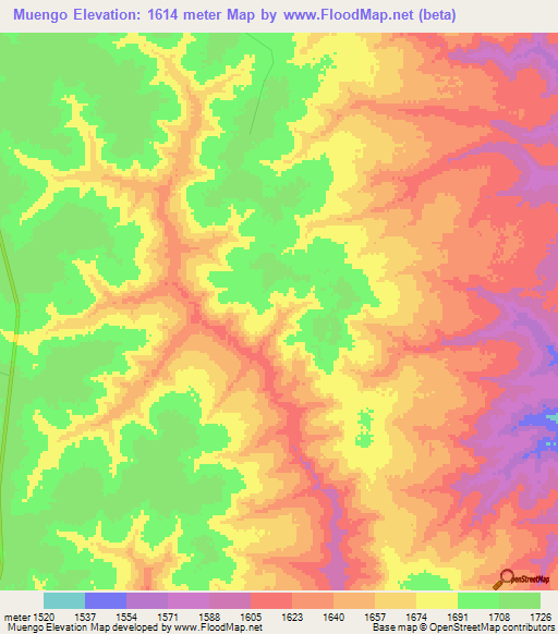 Muengo,Angola Elevation Map