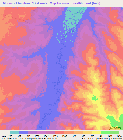 Mucuso,Angola Elevation Map