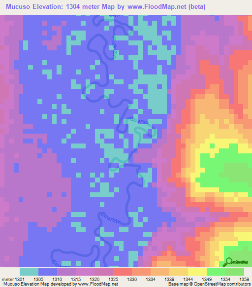 Mucuso,Angola Elevation Map