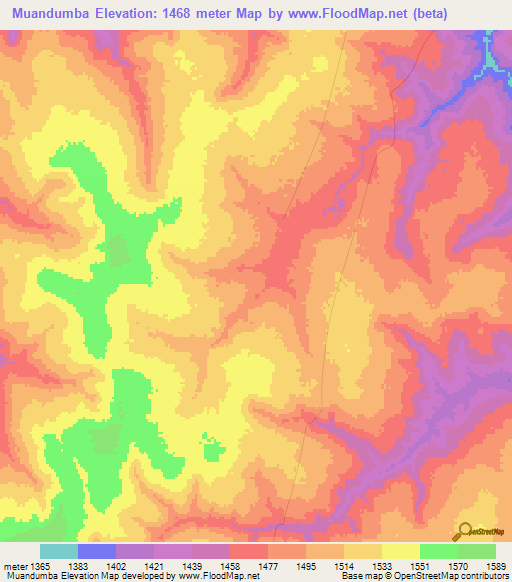 Muandumba,Angola Elevation Map