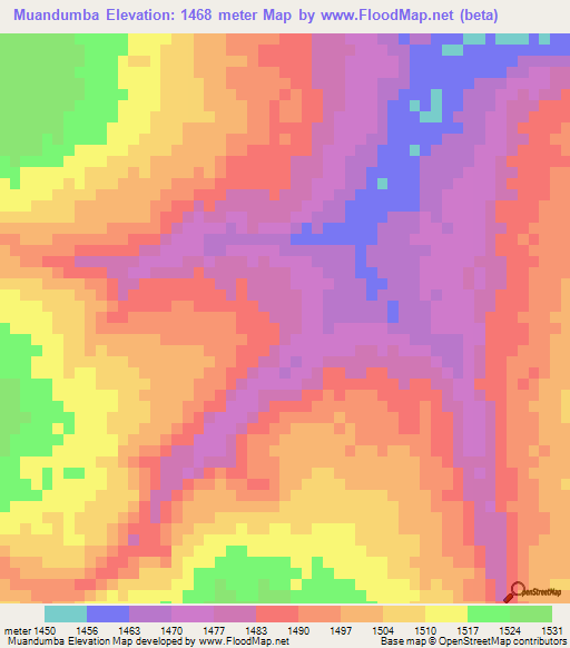 Muandumba,Angola Elevation Map