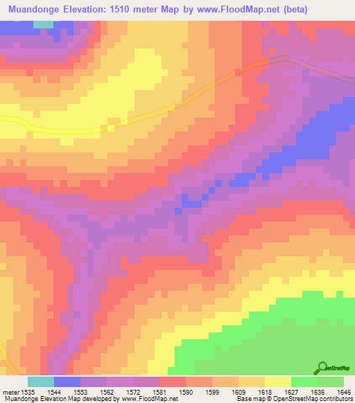 Muandonge,Angola Elevation Map