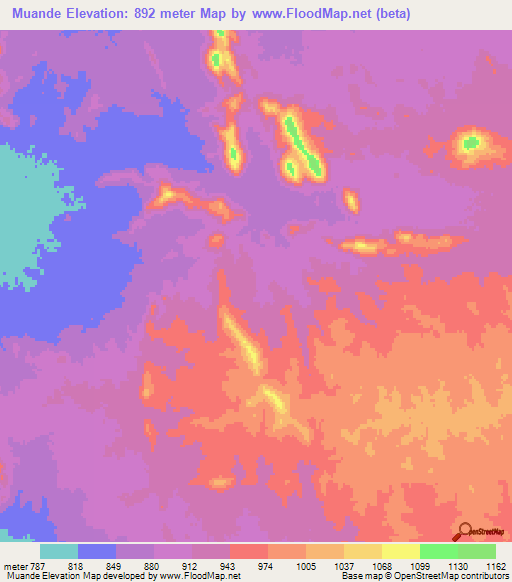 Muande,Angola Elevation Map