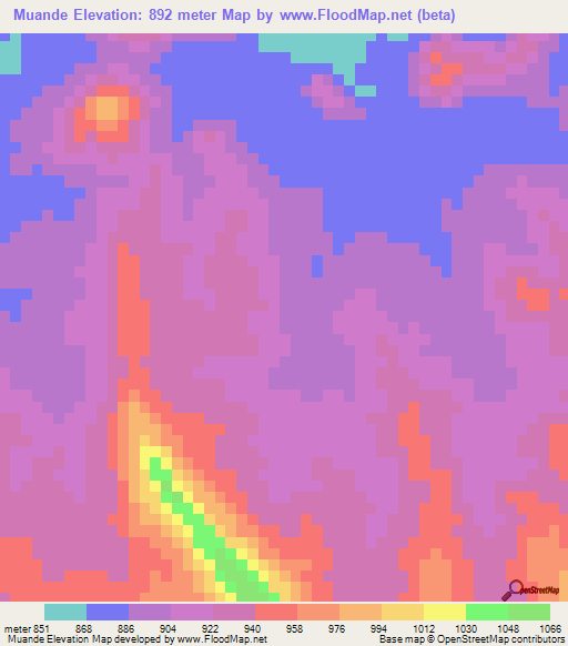 Muande,Angola Elevation Map