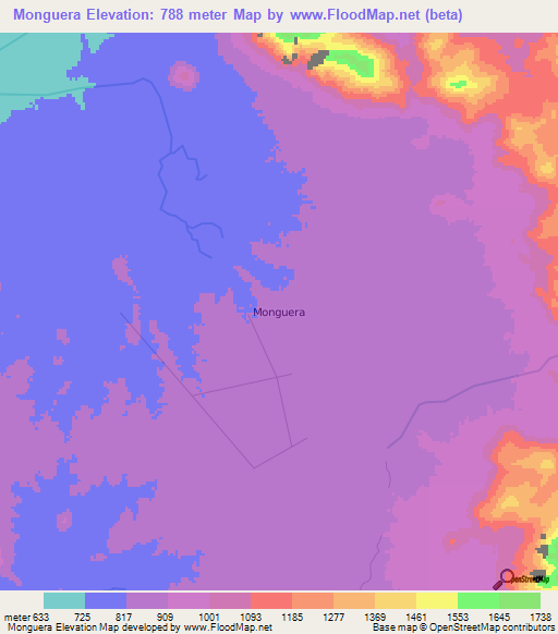 Monguera,Angola Elevation Map