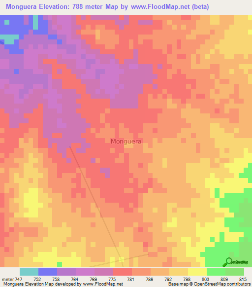 Monguera,Angola Elevation Map